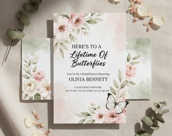 Butterfly Baby Shower Invitation Digital for Girl Bundle | Editable Canva Floral Template | Printable, Instant Download