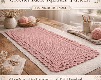 Crochet Table Runner Pattern Lace Rectangle Runner Farmhouse Table Decor Beginner Friendly PDF Instant Download