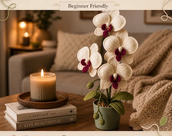 Crochet Moth Orchid Pattern | Elegant DIY Floral Home Decor | Realistic Potted Plant | No-Sew Amigurumi | Instant Download
