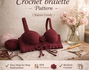 Boho Crochet Bralette Pattern PDF | Fairy Summer Top with Lace-Up Back | Crochet Bra Cups | Basic Crochet Bralette pattern
