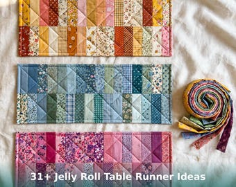Über 31 Ideen für Tischläufer im Jelly-Roll-Stil – 33 Anleitungen für gesteppte Streifenläufer (PDF), Quiltprojekte für Anfänger mit Diagrammen
