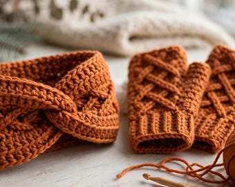 Häkelanleitung für Ohrenwärmer und fingerlose Handschuhe (PDF), einfache Häkelanleitung für ein Stirnband, Häkelgeschenkset für Anfänger, digitaler Download