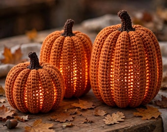 Häkelanleitung für einen Kürbis | Leuchtende Kürbislaterne (PDF-Anleitung), 3 Größen, LED-Teelicht-Deko, Herbst- und Halloween-Tutorial, US-amerikanische Häkelbegriffe