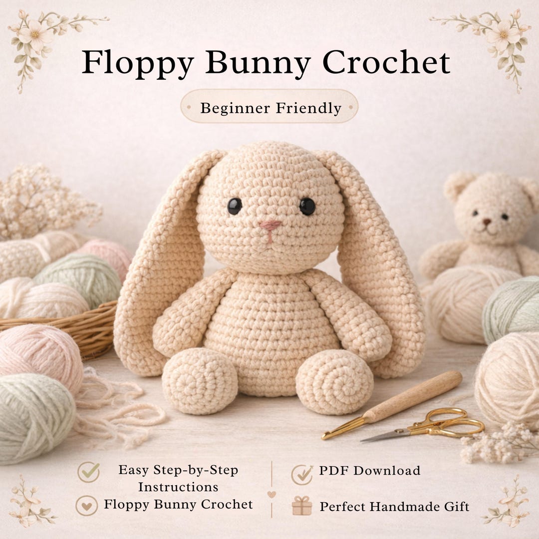 Floppy Bunny Crochet Pattern PDF, Amigurumi Bunny Tutorial, Beginner ...