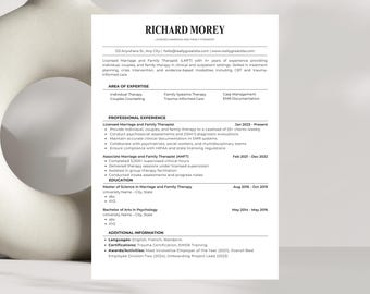 Minimalist lmft Resume Editable Canva Template | Modern Creative CV Design | ATS Template | Therapist CV