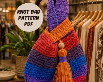 Japanese Knot Bag Pattern PDF, Reversible Knot Tote Sewing Pattern, Beginner Easy DIY Purse Pattern, Origami Shoulder Bag Digital Download
