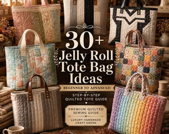 30+ Jelly Roll Tote Bag Pattern PDF | Quilted Tote Bag for Beginners | Tote Shoulder Bag Pattern | Easy Sewing Guide Instant Download