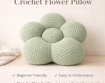Crochet Flower Pillow Pattern, Boho Daisy Cushion PDF, Amigurumi Plush Home Decor, Cottagecore Gift for Her, Step by Step Guide