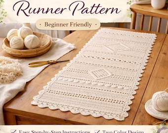 Crochet Diamond Table Runner Pattern | Bobble Stitch Boho Decor | Textured Farmhouse Runner | Beginner Easy PDF | Spring Centerpiece