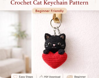 Crochet Cat Keychain Pattern No Sew – Easy Amigurumi Loaf Cat Keyring, Tiny Kitty Bag Charm, Quick PDF Digital Download for Beginners