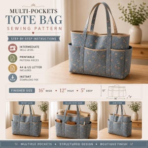 Multi Pocket Bag Sewing Pattern PDF, Canvas shopper bag, Crossbody Purse & Tote, Travel Organizer Bag, Beginner Friendly, Instant Download