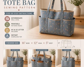 Multi Pocket Bag Sewing Pattern PDF, Canvas shopper bag, Crossbody Purse & Tote, Travel Organizer Bag, Beginner Friendly, Instant Download