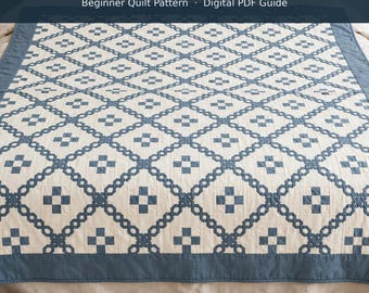 Irische Kettenquilt-Anleitung leicht gemacht – Anfänger-Überwurf-Anleitung (PDF, 62 x 74 cm) mit Diagrammen und Einfassungs-Tutorial