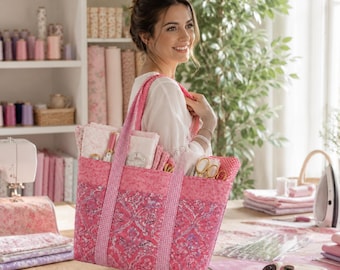 Quilted Tote Bag Sewing Pattern, Beginner Friendly Boxed Tote with Zipper Pocket, Market BohoFloral Patchwork Shoulder Bag, Instant Download