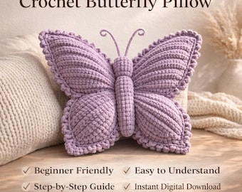 Crochet Butterfly Pillow Pattern PDF, 3D Textured Boho Cushion, Beginner Amigurumi, Nursery Decor, Instant Download