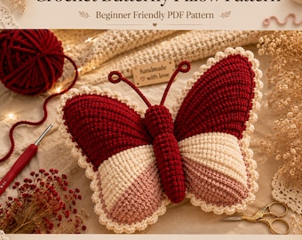 Crochet Butterfly Pillow Pattern | Low-Sew Velvet Amigurumi Cushion | Easy Spring Nursery Decor + Baby Shower Gift Instant Download