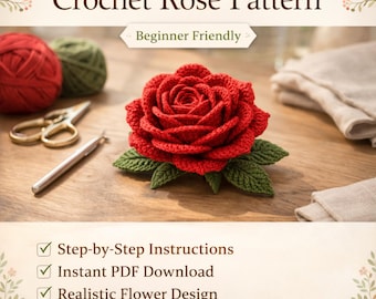 Realistic Crochet Rose Pattern PDF | Advanced Amigurumi PDF  | Realistic Textured Flower  | Beginner Friendly | Wedding Home Decor Gift