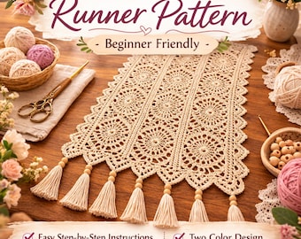 Crochet Table Runner Pattern, Lace Rectangle Runner, Farmhouse Table Decor, Beginner Crochet Pattern, PDF Instant Download