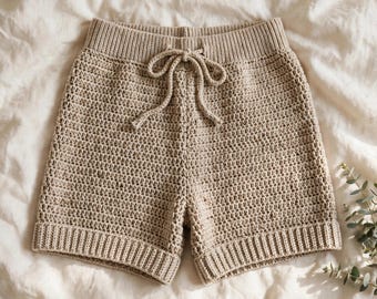 Häkelanleitung für kurze Lounge-Pyjama-Shorts (Größen XS-3XL) als PDF, einfache Häkelanleitung für kurze Shorts mit Kordelzug, Baumwoll-Sommershorts, digitaler Download