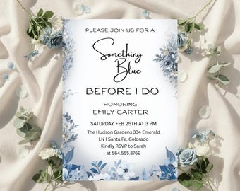 Something Blue Before I Do Bridal Shower Invitation, Wildflower Floral Editable Template, Butterfly Bridal Invitation, Instant Download