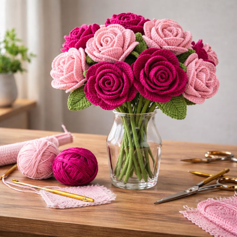 Crochet Rose Bouquet Pattern PDF | Intermediate Amigurumi Flowers ...
