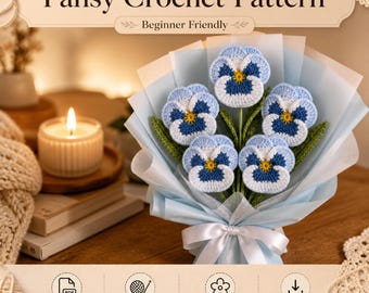 Crochet Pansy Flower Pattern | Spring Garden Decor | DIY Amigurumi Potted Plant | Mother's Day Gift for Mom & Coworker | Instant Download