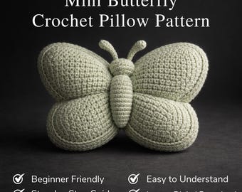 Crochet Mini Butterfly Pillow Pattern, 3D Textured Boho Cushion, Modern Nursery Decor, Beginner Friendly Amigurumi PDF