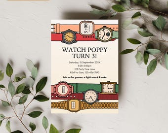 Wrist Watch Birthday Invitation: Kids Party Invite (Digital Download, Canva Template)
