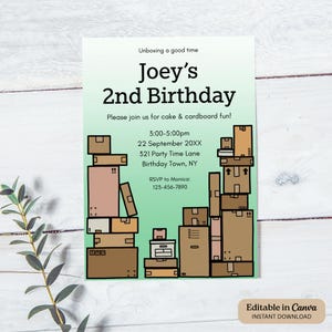 Cardboard Box Birthday Invitation: Kids Party Invite (Digital Download, Canva Template)