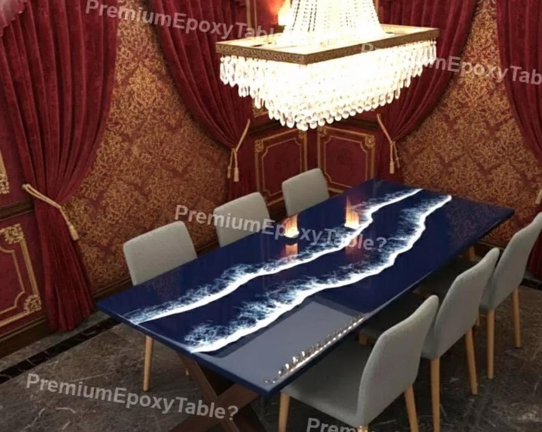 Handcrafted Ocean Wave Epoxy Table Deep Blue Resin Art Coffee Table ...
