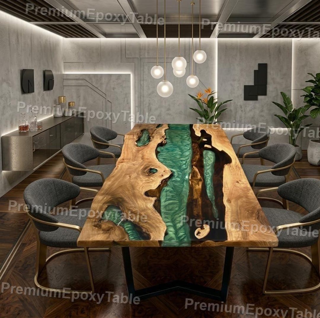 Emerald Epoxy River Dining Table – Natural Live Edge Wood Table ...