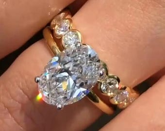 3CT Oval Cut Moissanite Hidden Halo Bridal Ring Set, 14K Solid Yellow Gold Full Eternity Matching Band Wedding Ring Set, Anniversary Gift