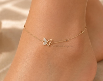 Butterfly Charm Gold Anklet, Dainty Butterfly Anklet for Women, Minimalist Gold Chain Ankle Bracelet, Everyday Jewelry Birthday Gift for Her