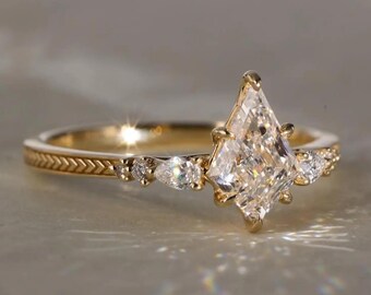 1CT Kite Cut Moissanite Engagement Ring, 14k Gold Bridal Wedding Ring, Diamond Proposal Ring, Unique Anniversary Sparkling Solitaire Jewelry
