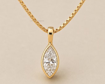 2CT Marquise Cut Lab-Grown Diamond Pendant Necklace, Dainty Solitaire Diamond Necklace, Minimalist Bridal Jewelry, Anniversary Gift for Her
