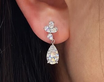 Pear Cut Moissanite Dangle Drop Earrings Bridal Jewelry Gold Dangle Earrings Dainty Sparkling Gift for Her Minimalist Earrings Birthday Gift
