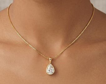3CT Pear Cut Lab-Grown Diamond Pendant Necklace, Gold Elegant Chain, Gift for Her, Bridal, Everyday Jewelry, Birthdays, Bridesmaid Gift