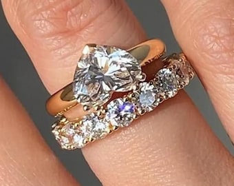 3CT Heart Moissanite Engagement Ring Set, Bridal Ring Set with Band 14K Solid Gold, Matching Wedding Anniversary Gift for Her Luxury Jewelry