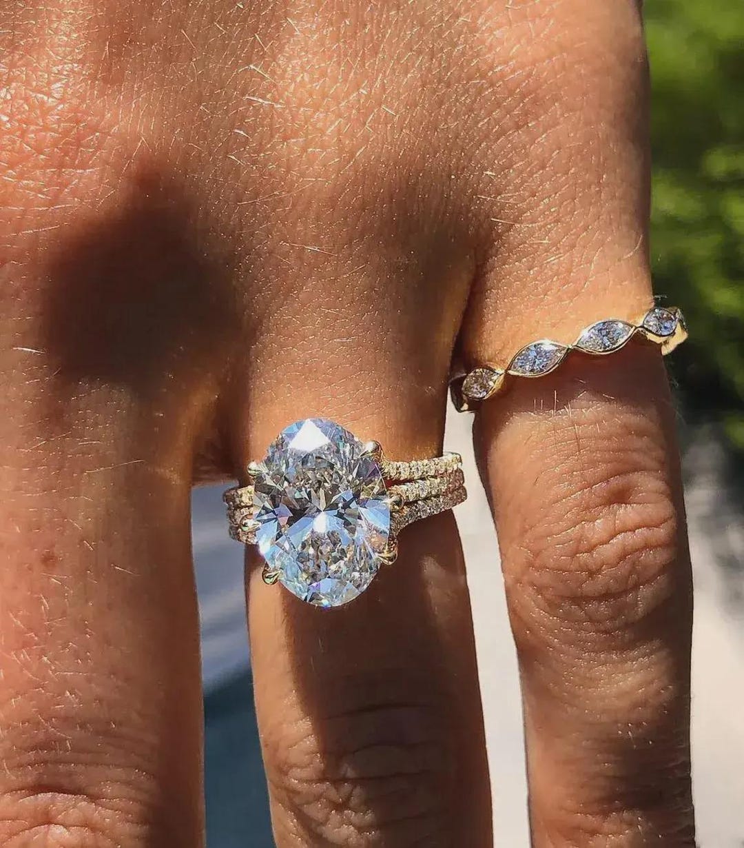 3CT Oval Cut Moissanite Engagement Ring Bridal Jewelry in 14K Gold ...