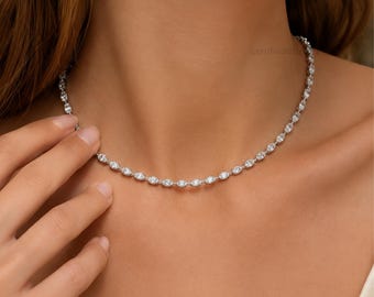 Elegant Marquise Cut Diamond Tennis Moissanite Necklace 14K Gold Dainty Minimalist Choker Necklace, Wedding Necklace Everyday Fine Jewelry