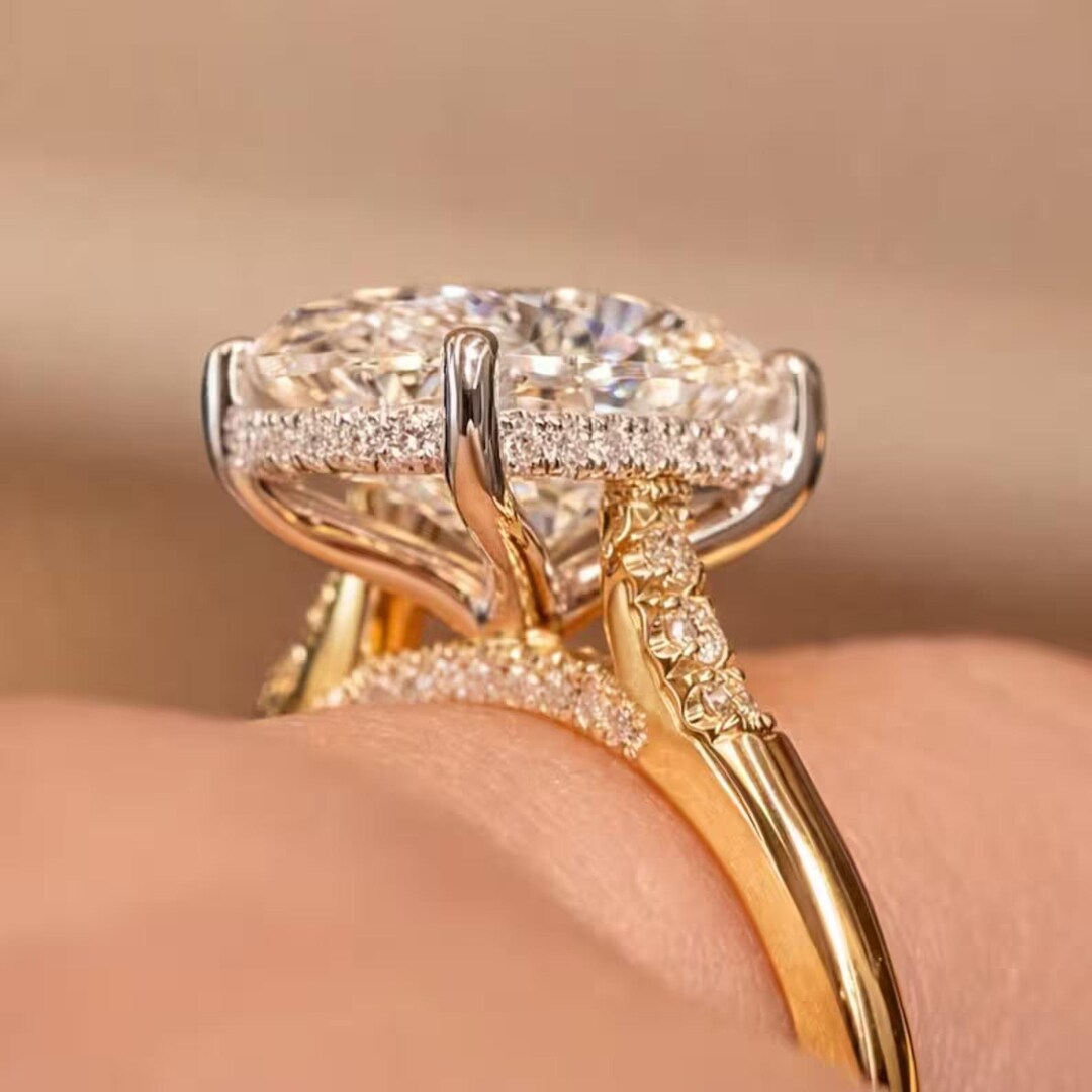 3CT Oval Cut Moissanite Engagement Ring, 14K Solid Gold Wedding Ring ...