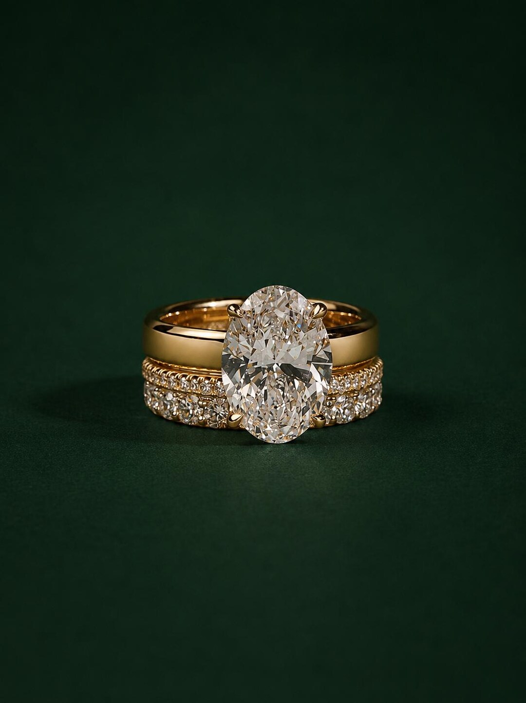 3CT Oval Cut Moissanite Engagement Ring Set, 14K Solid Gold Bridal Ring ...