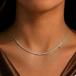 Round Petite Diamond Tennis Necklace for Women, Moissanite Pendant, Birthdays, Mother’s Day, Everyday Jewelry, Bridal, Gift for Her