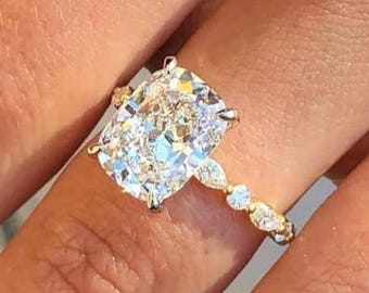 3CT Cushion Cut Moissanite Engagement Ring, 10K 14K 18K Gold, Solitaire Bridal Ring, Classic Cushion Cut Wedding Ring, Dainty Promise Ring