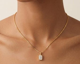 4CT Emerald Cut Lab Grown Diamond Pendant Necklace,  IGI Certified lab Diamond Pended, Dainty Gold Pendant, Bridal Jewelry Gift for Her