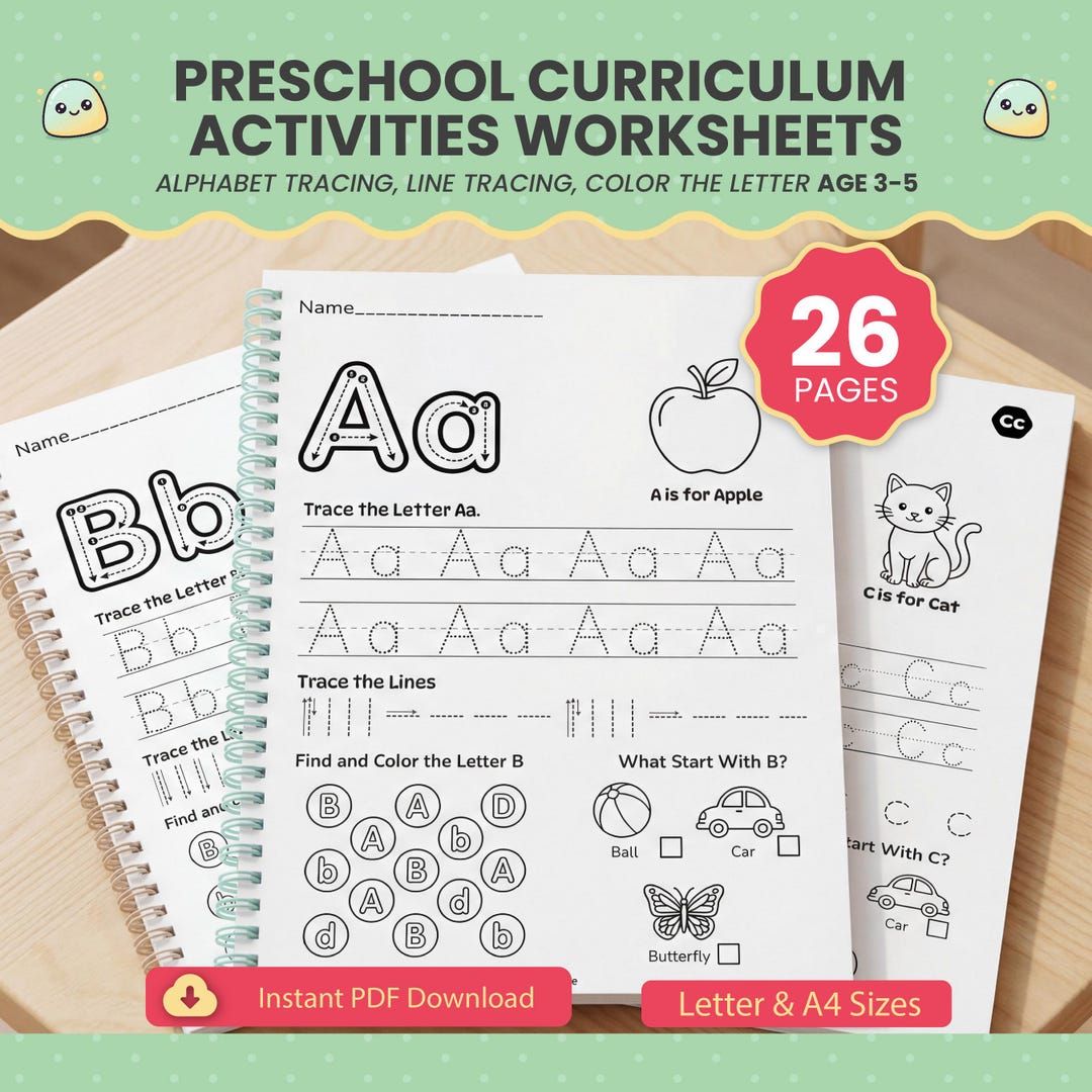 Preschool Alphabet Tracing Worksheets, Handwriting Practice (ages 3-5 ...