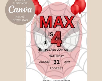 Spiderman fourth birthday party invite