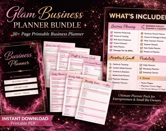 Glam Business Planner Bundle | 17 Page Printable Business Planner | Small Business Planner | Entrepreneur Planner | Instant Download