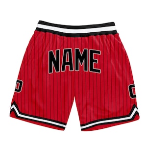 Red-Black Pinstripe Basketball Shorts – Free Personalisation, Free Delivery