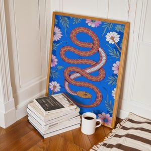 Ilustración étnica de serpiente / Arte mural bohemio / Impresión animal de arte popular / Póster digital
